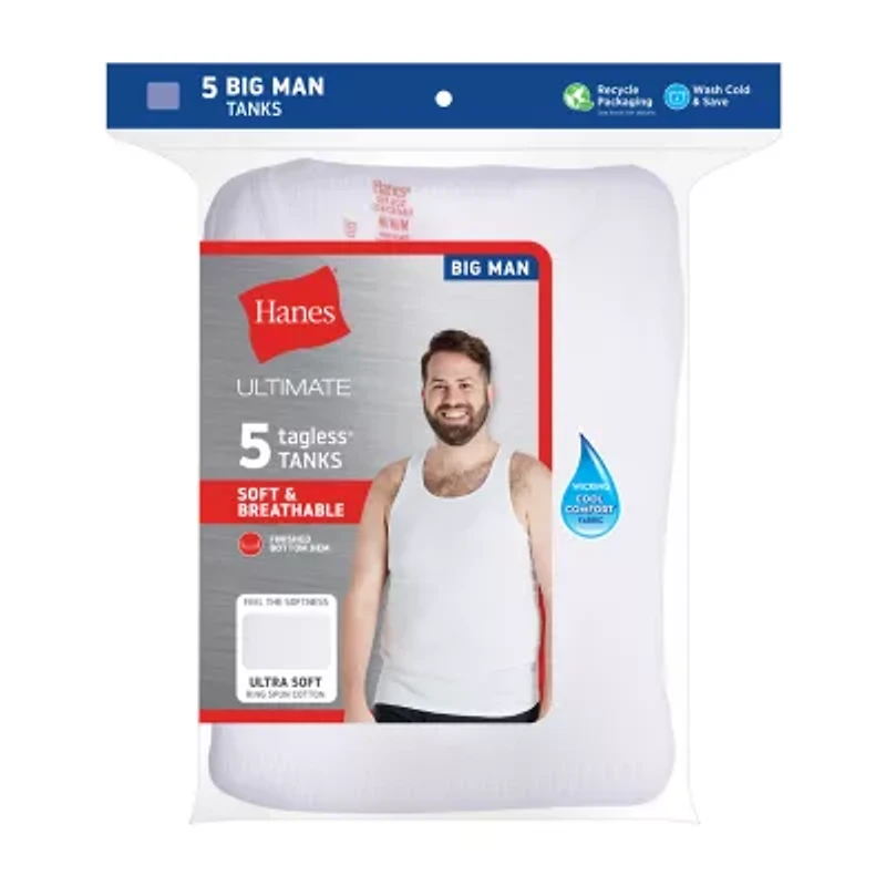 Hanes Mens Crew Neck Sleeveless 5 Pack Big Tank