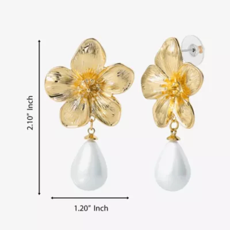 JS Jessica Simpson Womens White Simulated Pearl Drop Earrings