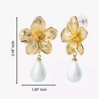 JS Jessica Simpson Womens White Simulated Pearl Drop Earrings