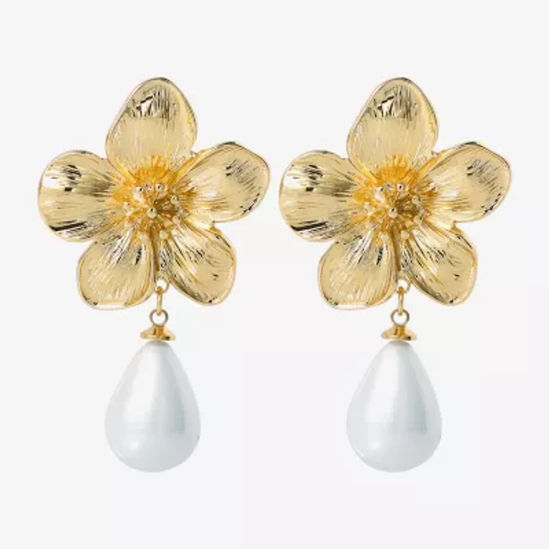 JS Jessica Simpson Womens White Simulated Pearl Drop Earrings