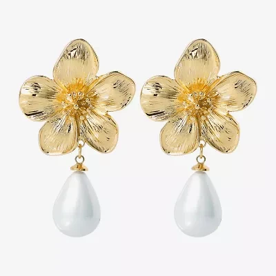 JS Jessica Simpson Womens White Simulated Pearl Drop Earrings