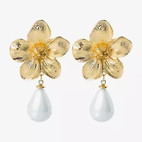 JS Jessica Simpson Womens White Simulated Pearl Drop Earrings