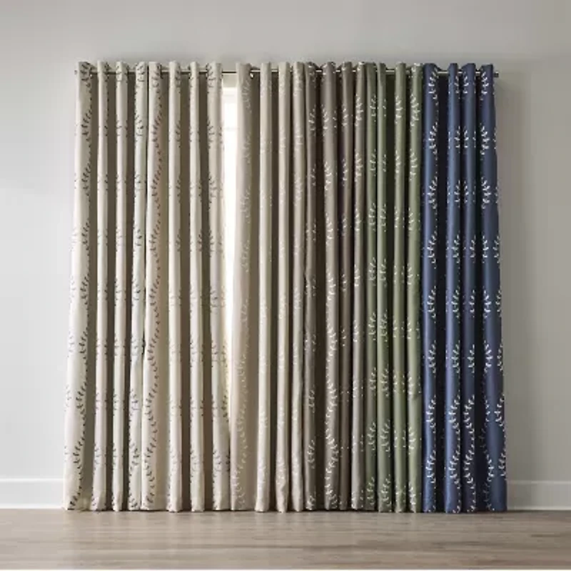 Max Blackout Lindley Linen Blend Embroidered Grommet Top 100% Single Curtain Panel