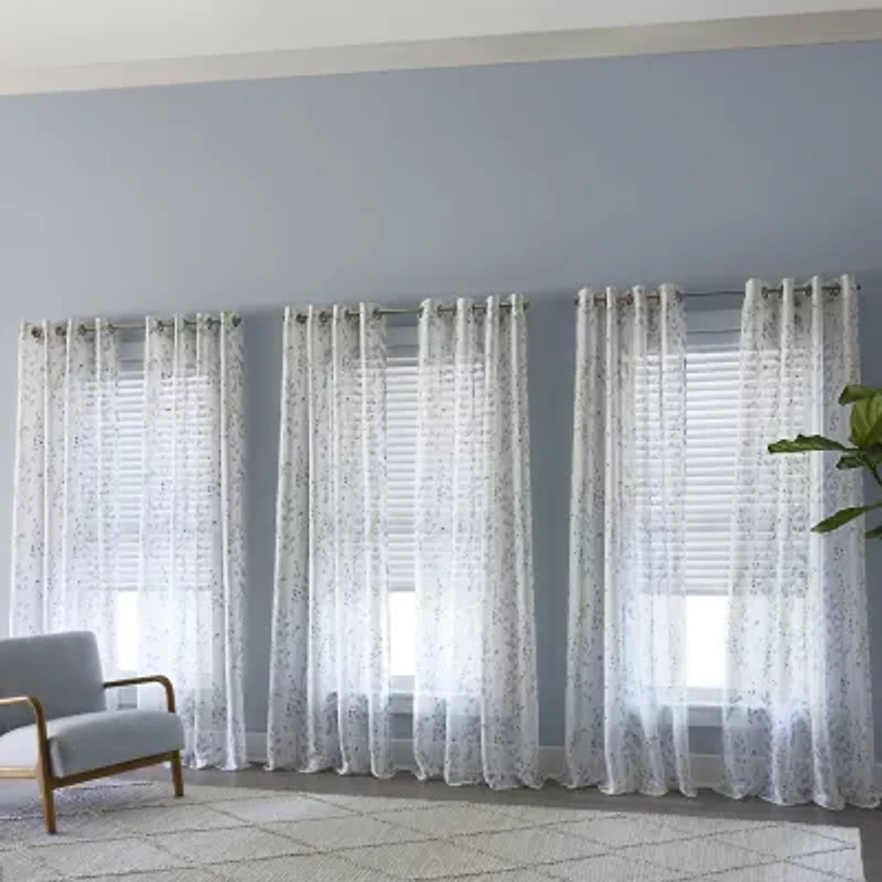 Martha Stewart Spring Blooms Grommet Top Sheer Single Curtain Panel