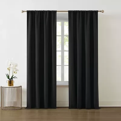 Truly Soft Everyday Solid Rod Pocket Light-Filtering Set of 2 Curtain Panel