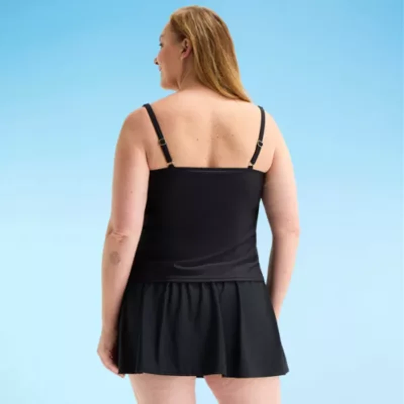 Liz Claiborne Womens Striped Plus Tankini Swimsuit Top
