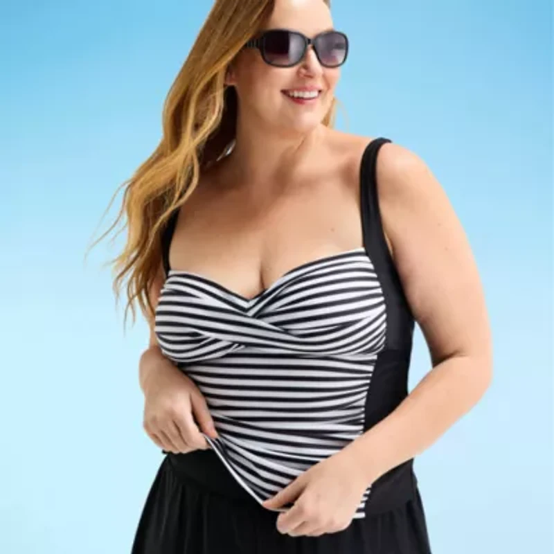 Liz Claiborne Womens Striped Plus Tankini Swimsuit Top