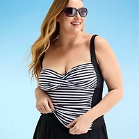 Liz Claiborne Womens Striped Plus Tankini Swimsuit Top