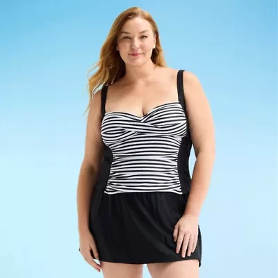 Liz Claiborne Womens Striped Plus Tankini Swimsuit Top