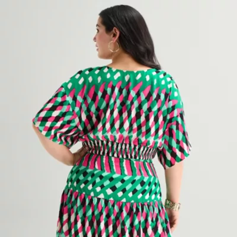 Bold Elements Womens Plus V Neck Elbow Sleeve Blouse
