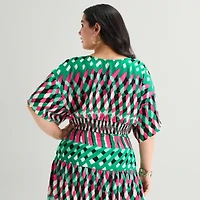 Bold Elements Womens Plus V Neck Elbow Sleeve Blouse
