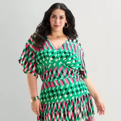 Bold Elements Womens Plus V Neck Elbow Sleeve Blouse