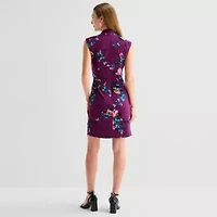 Marc New York Womens V Neck Sleeveless Floral Sheath Dress