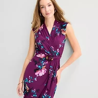 Marc New York Womens V Neck Sleeveless Floral Sheath Dress