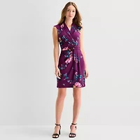 Marc New York Womens V Neck Sleeveless Floral Sheath Dress