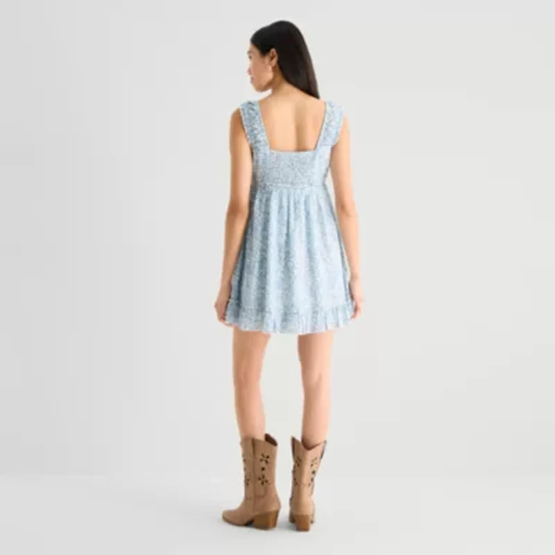 Arizona Womens Juniors Short Sleeve Babydoll Dress