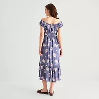 Arizona Womens Juniors Midi Short Sleeve Sundress