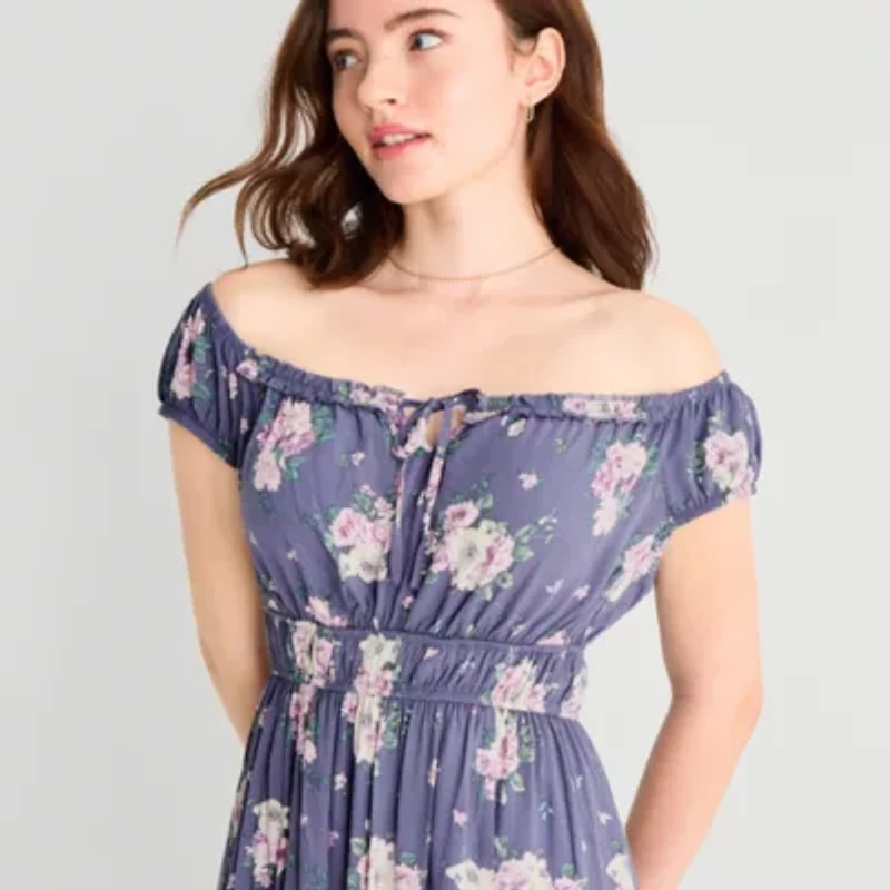 Arizona Womens Juniors Midi Short Sleeve Sundress