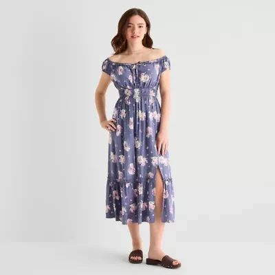 Arizona Womens Juniors Midi Short Sleeve Sundress