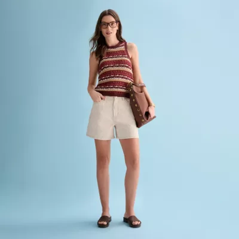 a.n.a Womens Crew Neck Sleeveless Striped Pullover Sweater