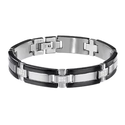 Mens ¼ CT. T.W. Diamond Stainless Steel & Black IP Link Bracelet