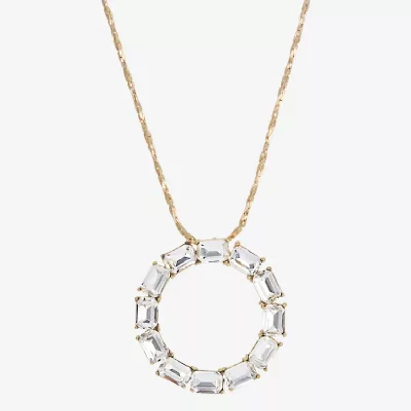 1928 Gold Tone Womens Crystal Alloy Round 18 Inch Pendant Necklace