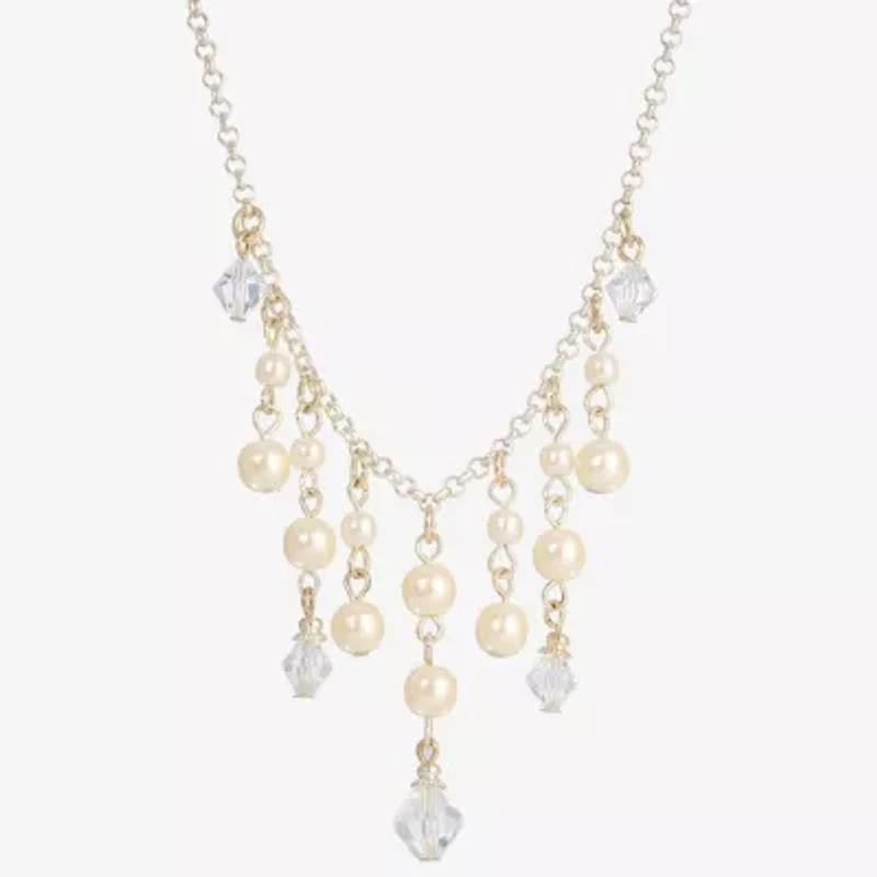 1928 Silver Tone Womens Crystal 15 Inch Beaded Necklace