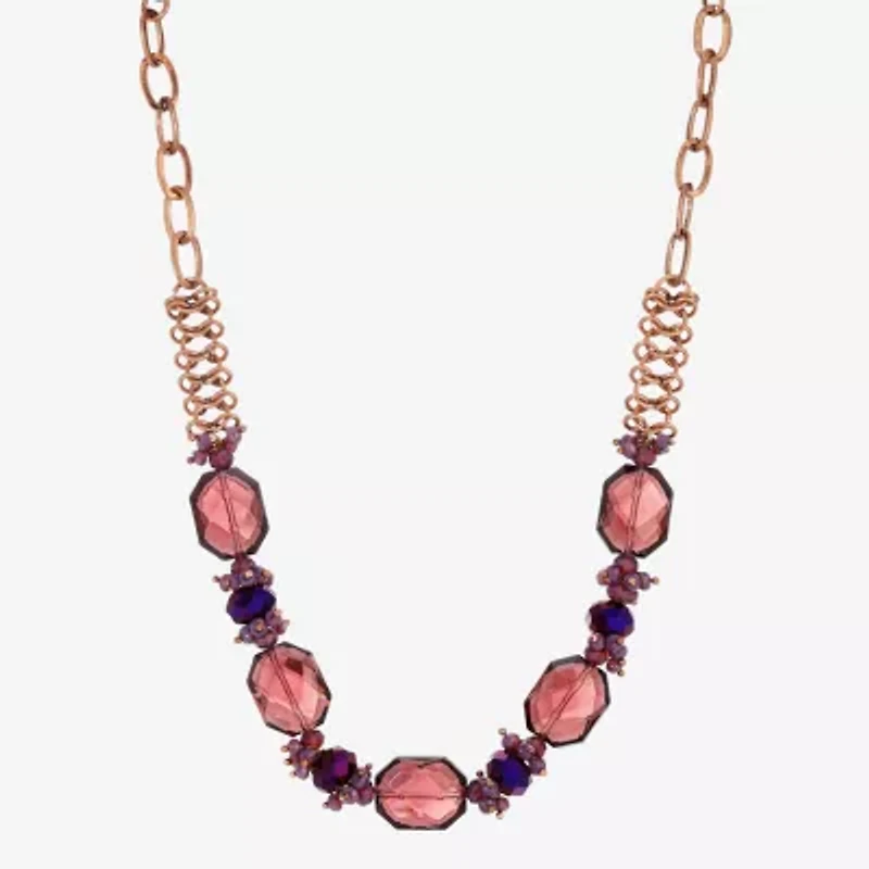 1928 Copper-Tone Womens Purple 16 Inch Beaded Necklace