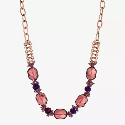 1928 Copper-Tone Womens Purple 16 Inch Beaded Necklace
