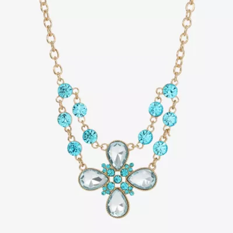 1928 Gold Tone Womens Blue 16 Inch Statement Necklace