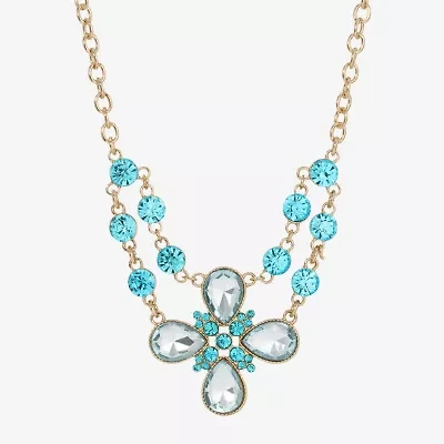 1928 Gold Tone Womens Blue 16 Inch Statement Necklace