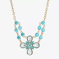 1928 Gold Tone Womens Blue 16 Inch Statement Necklace