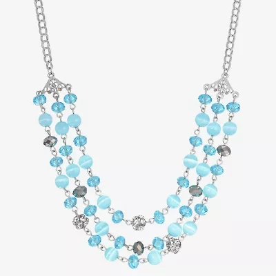 1928 Silver Tone Womens Blue Catseye 16 Inch Beaded Necklace