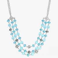 1928 Silver Tone Womens Blue Catseye 16 Inch Beaded Necklace