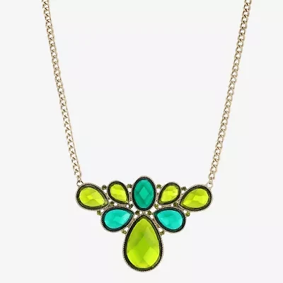 1928 Gold-Tone Womens Green 16 Inch Collar Necklace