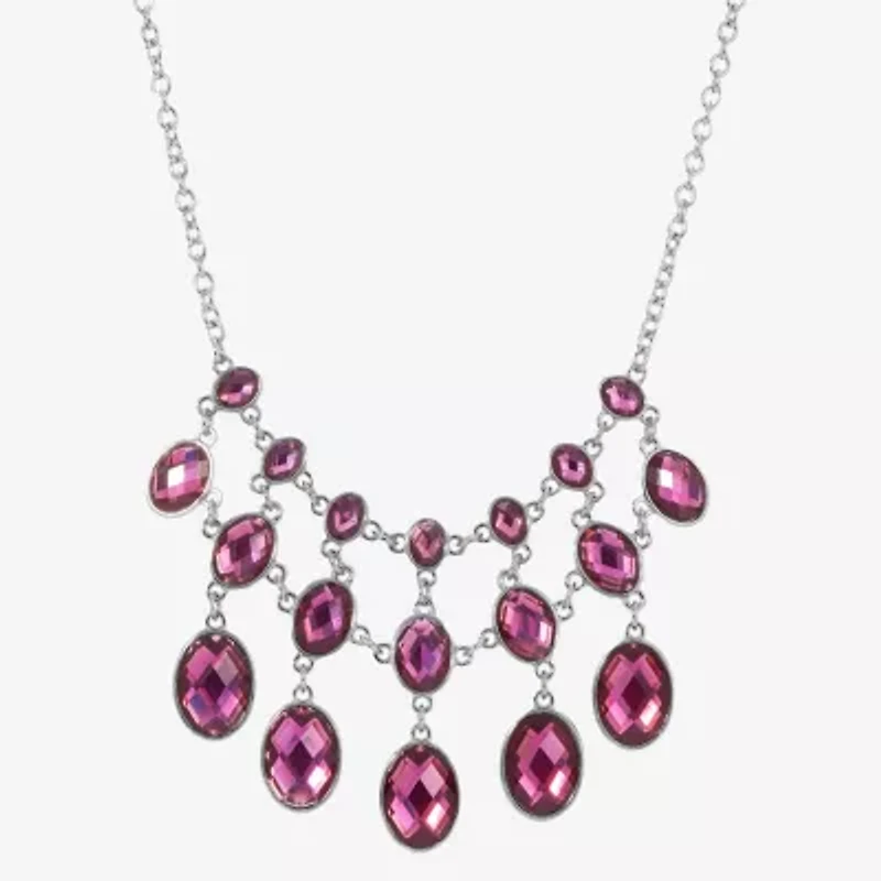 1928 Silver-Tone Womens Purple 16 Inch Statement Necklace
