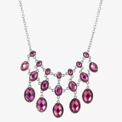 1928 Silver-Tone Womens Purple 16 Inch Statement Necklace