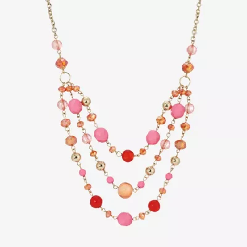 1928 Gold-Tone Womens Pink 16 Inch Beaded Necklace