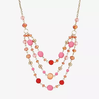 1928 Gold-Tone Womens Pink 16 Inch Beaded Necklace