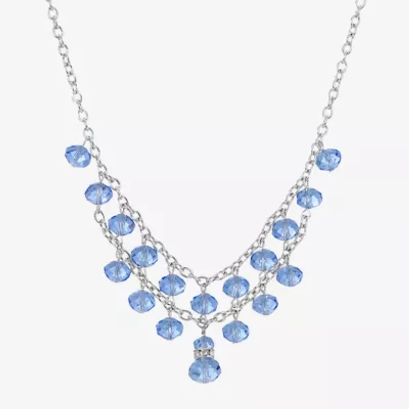 1928 Silver Tone Womens Blue 16 Inch Beaded Necklace