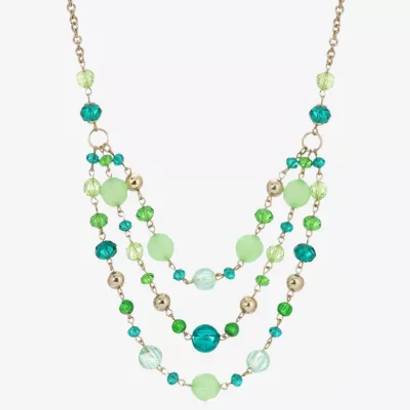 1928 Gold-Tone Womens Green 16 Inch Beaded Necklace