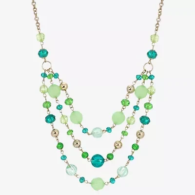 1928 Gold-Tone Womens Green 16 Inch Beaded Necklace
