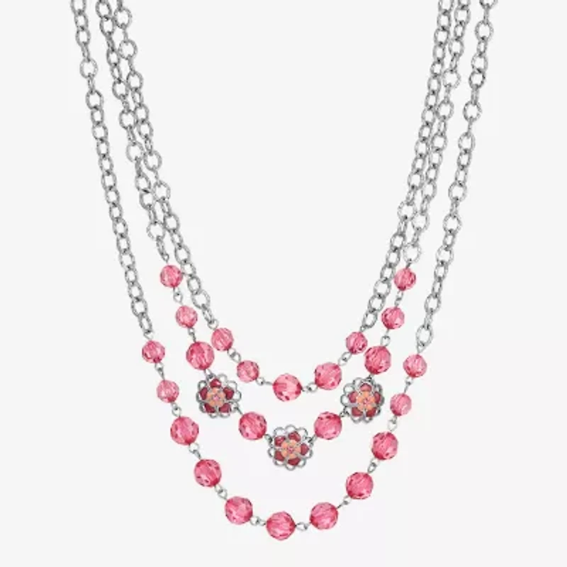 1928 Silver-Tone Womens Pink 16 Inch Beaded Necklace