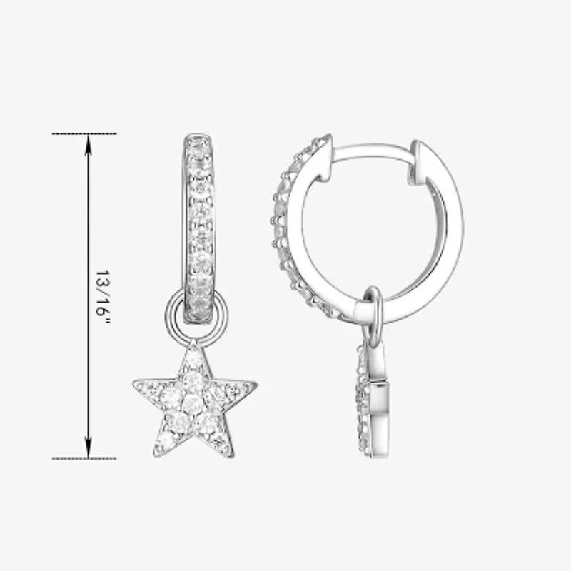 Womens 1/2 CT. T.W. Cubic Zirconia Sterling Silver 22.1mm Star Hoop Earrings