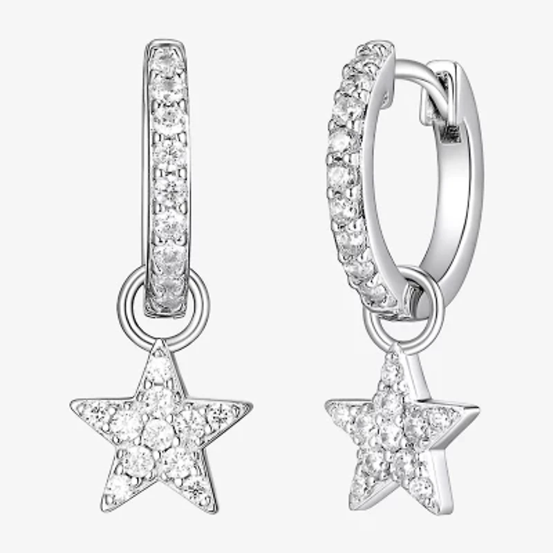 Womens 1/2 CT. T.W. Cubic Zirconia Sterling Silver 22.1mm Star Hoop Earrings