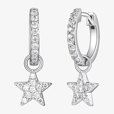 Womens 1/2 CT. T.W. Cubic Zirconia Sterling Silver 22.1mm Star Hoop Earrings