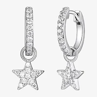 Womens 1/2 CT. T.W. Cubic Zirconia Sterling Silver 22.1mm Star Hoop Earrings