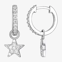 Womens 1/2 CT. T.W. Cubic Zirconia Sterling Silver 22.1mm Star Hoop Earrings