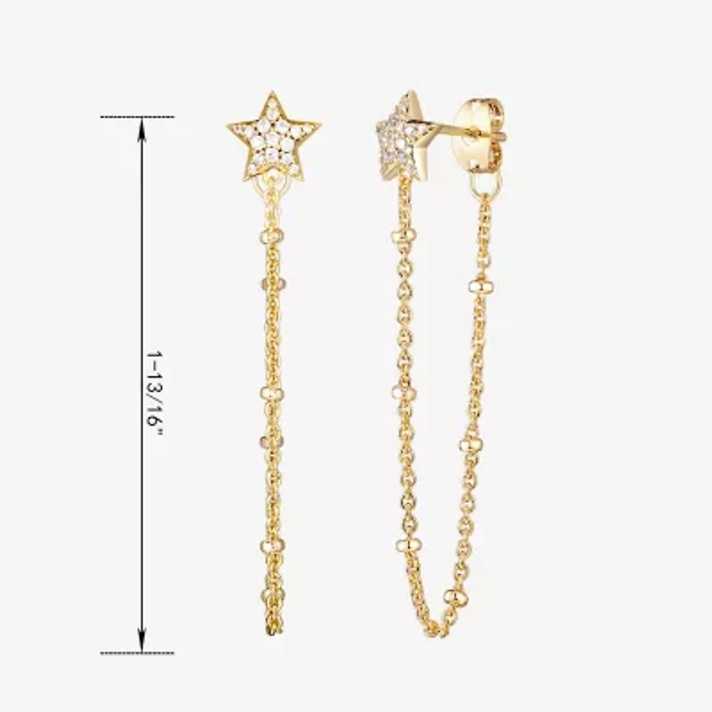 Womens 1/5 CT. Cubic Zirconia 18K Gold Over Silver Star Drop Earrings