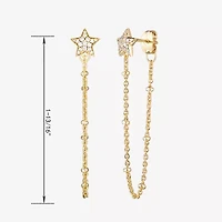 Womens 1/5 CT. Cubic Zirconia 18K Gold Over Silver Star Drop Earrings